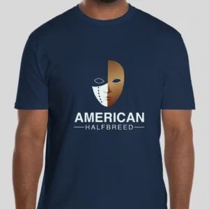 T-shirt with "American Halfbreed" mask design.